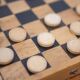 Small game of travel checkers, beech wood, 1970