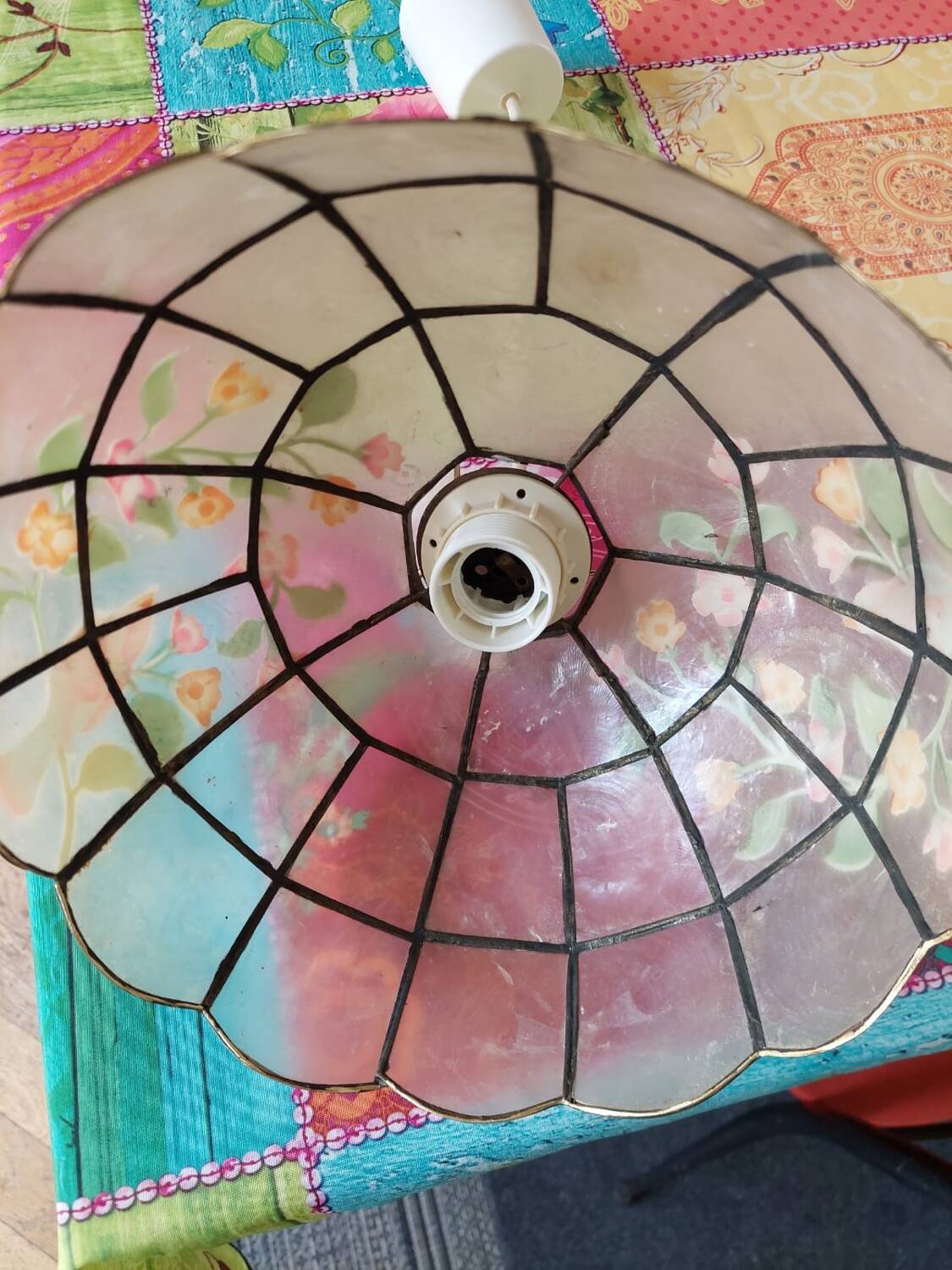 Hand-painted mother-of-pearl pendant light