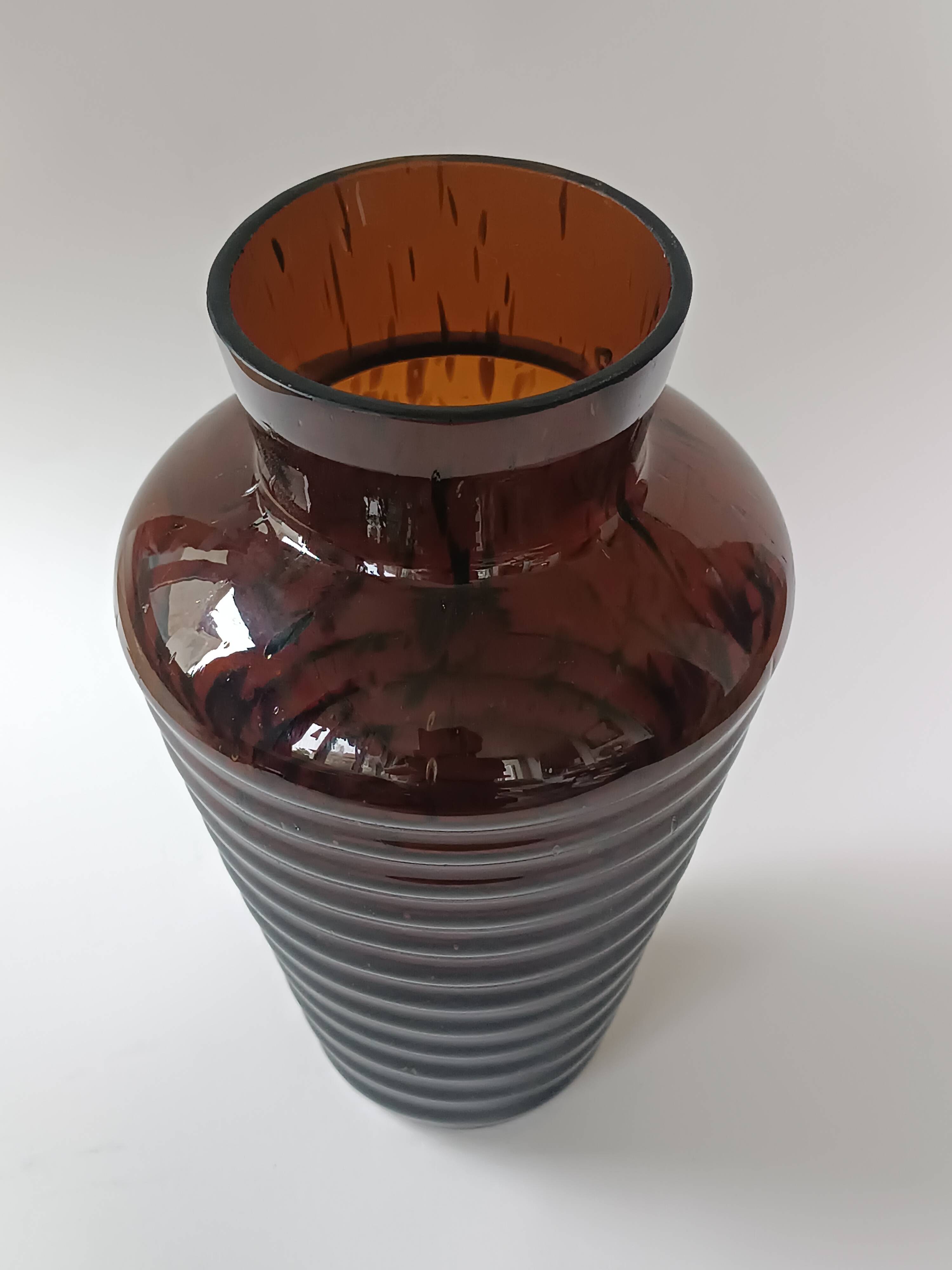 Vintage speckled amber blown glass conical vase