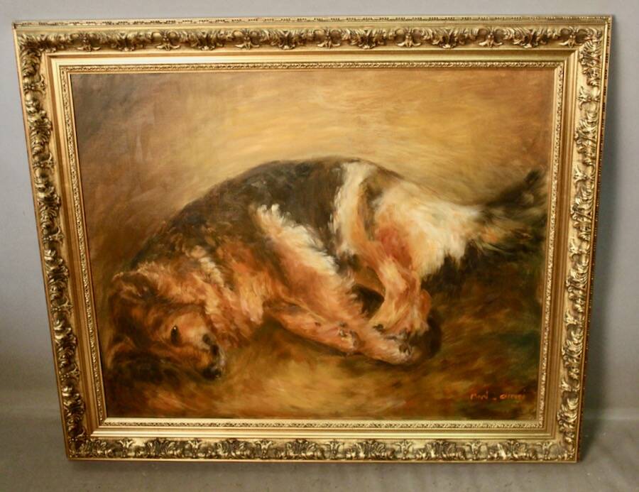 Oil on canvas "Dog resting" framed and signed