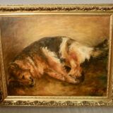 Oil on canvas "Dog resting" framed and signed