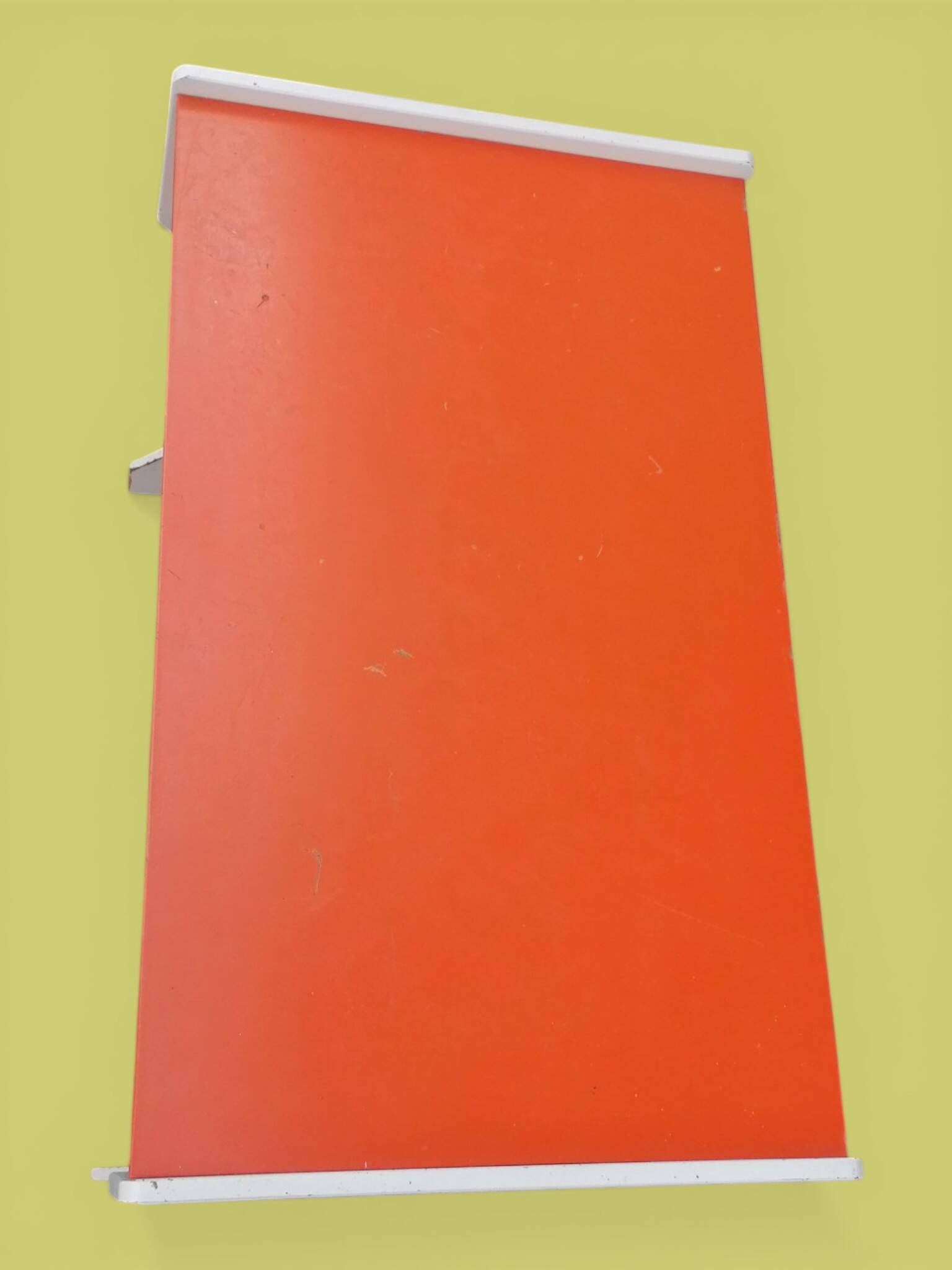 Wooden desk and school stool painted orange - 1950s - 1970s.