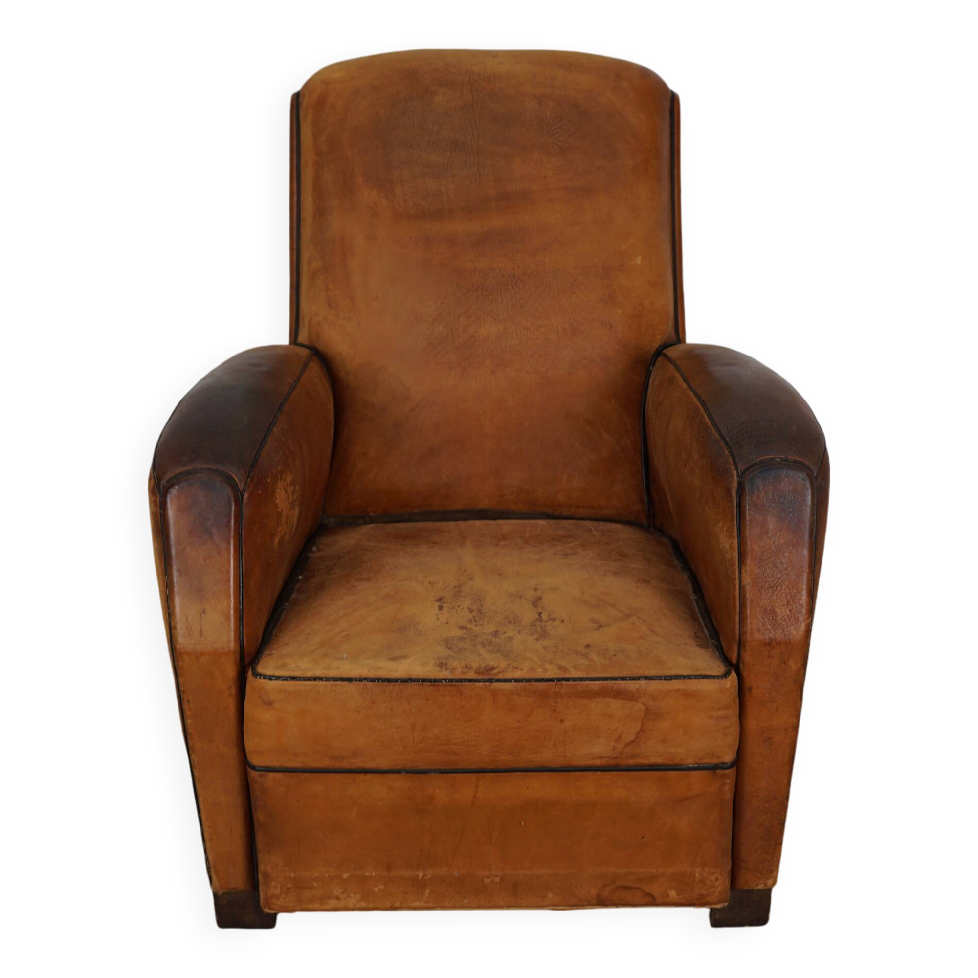 Vintage French Cognac-Colored Leather Club Chair, 1950s