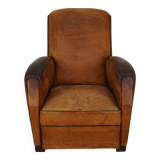 Vintage French Cognac-Colored Leather Club Chair, 1950s