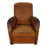 Vintage French Cognac-Colored Leather Club Chair, 1950s