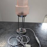 Vintage Skyscraper ceiling light, pink glass table lamp, Bauhaus Art.