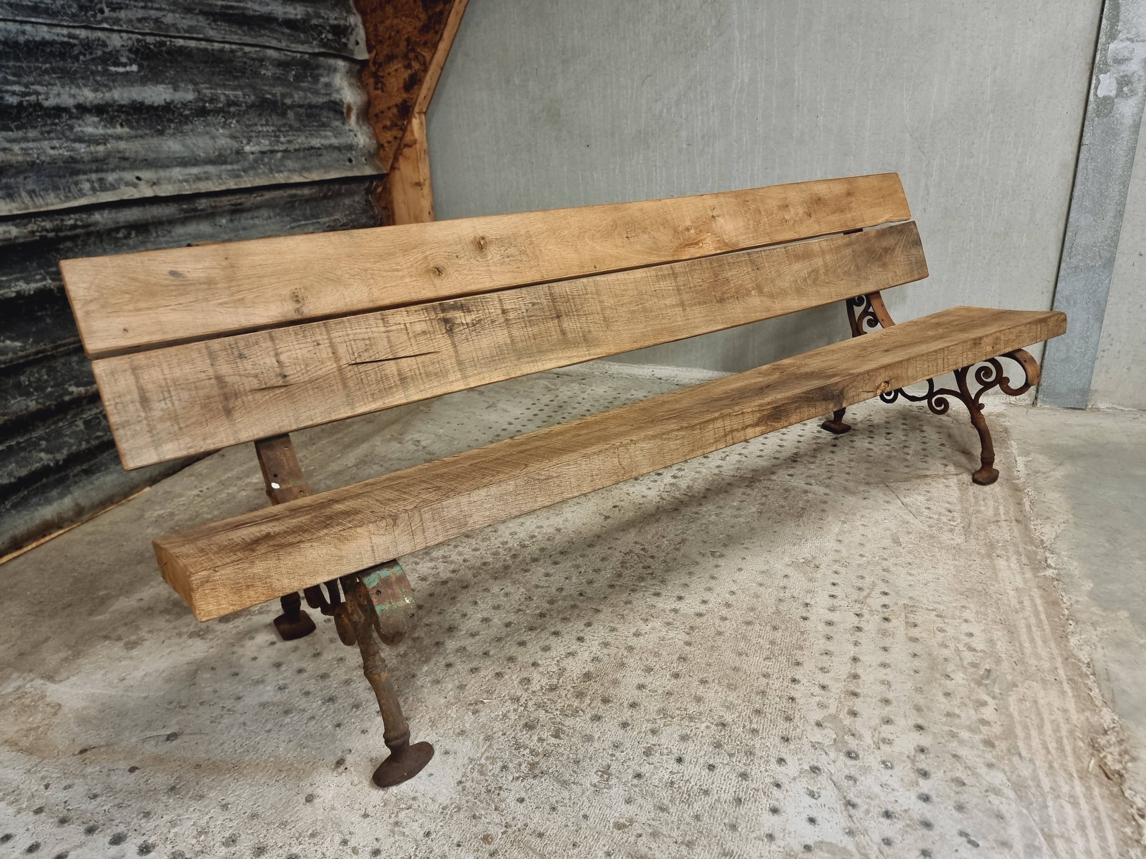 Antique garden bench French park bench oak with cast iron 218 cm