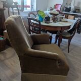 Fauteuil crapaud en velours marron