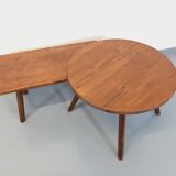Vintage round brutalist coffee table in solid oak wood from the 50s