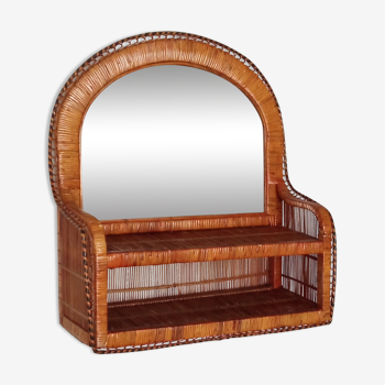 Rattan and wicker shelf mirror