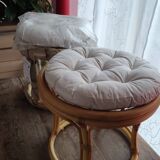 Pair of rattan and bamboo poufs