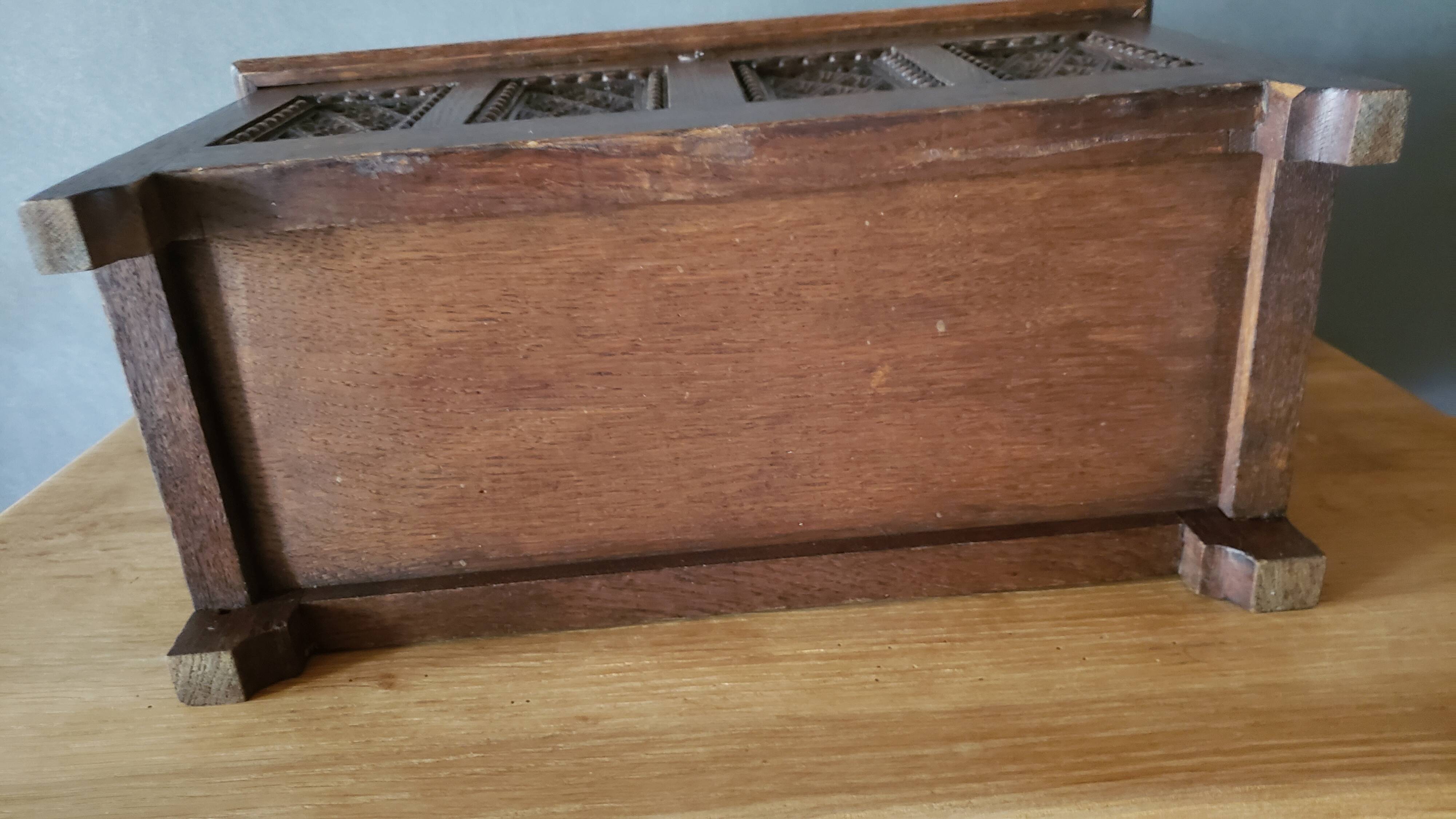Mini carved oak chest