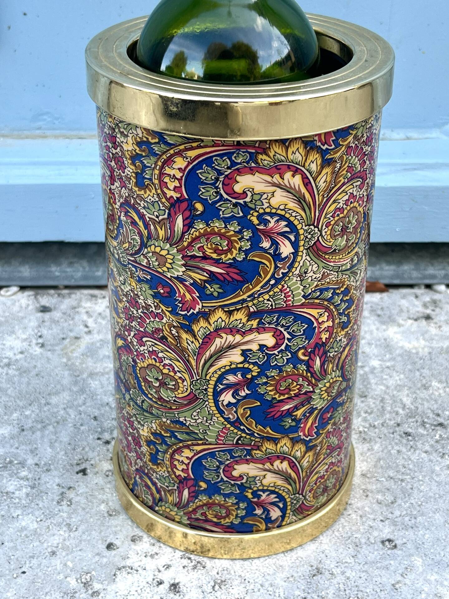 Wine Bottle Cooler Retro 1960s Paisley French Ice Bucket Gold Trim