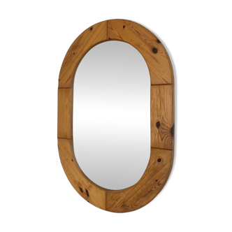 Oval mirror in solid pine from the 70s