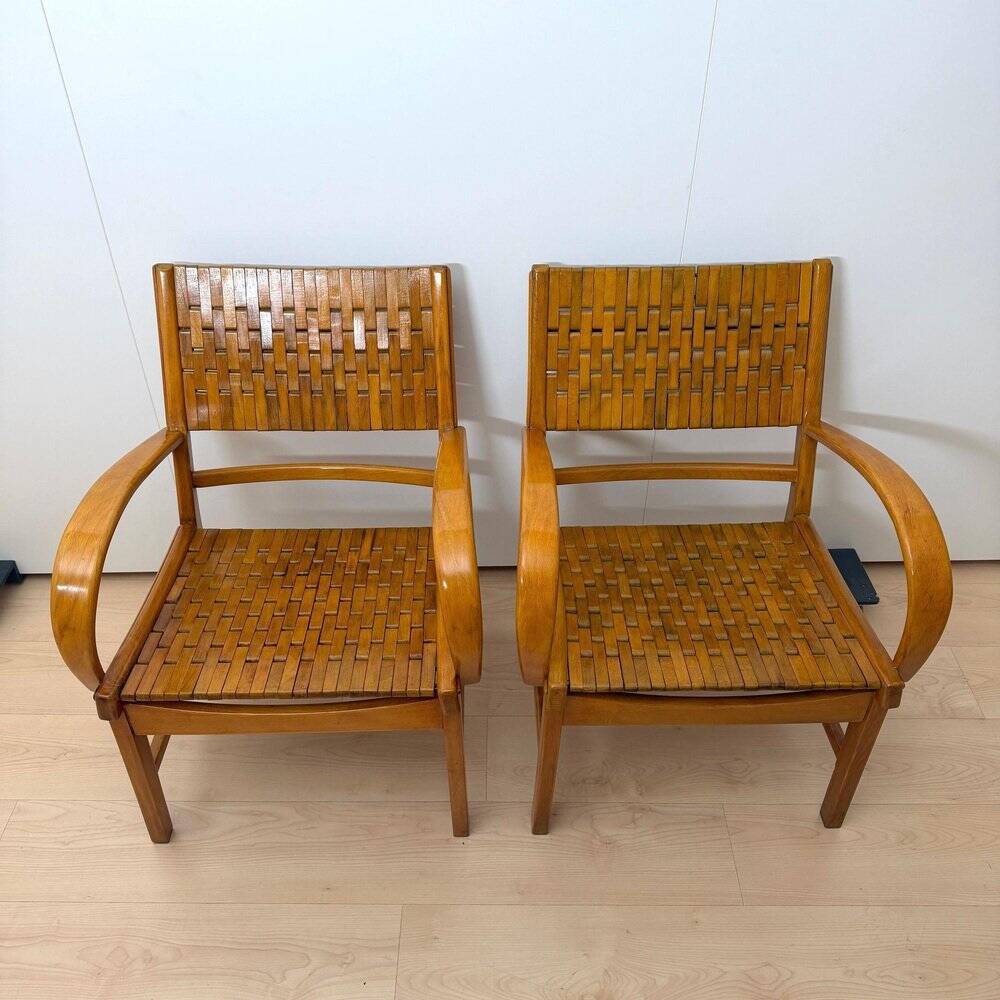 Gelenka Armchairs in Solid Beech Wood, Germany, 1950, Set of 2