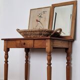 Table à écrire ancienne, bureau en bois massif pieds tournés