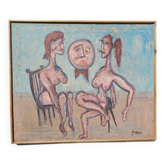 Surrealist oil painting nude figures