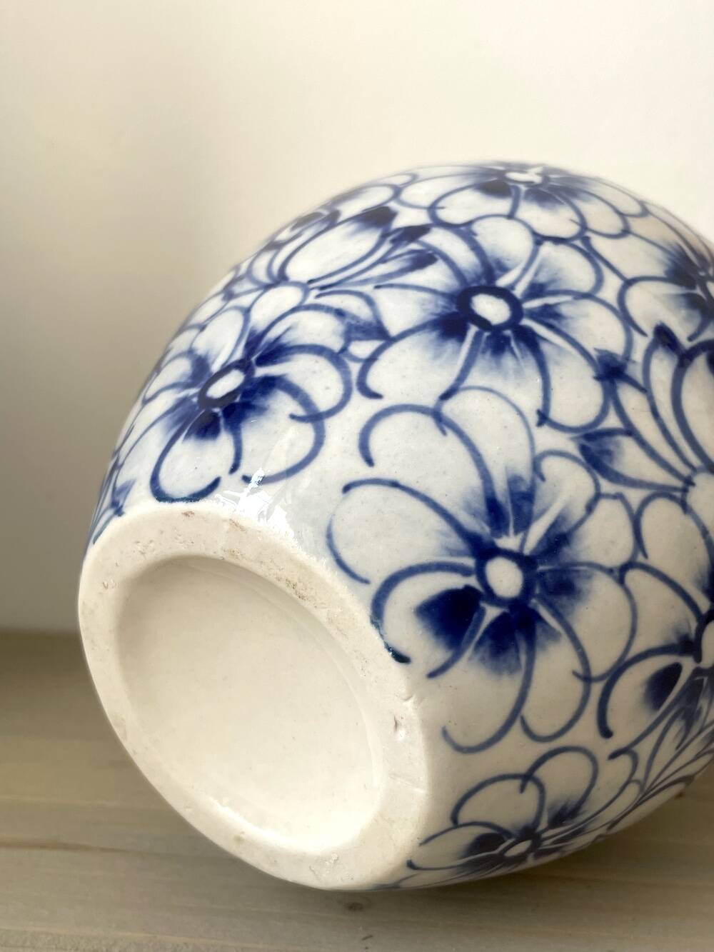 White and blue ceramic vase