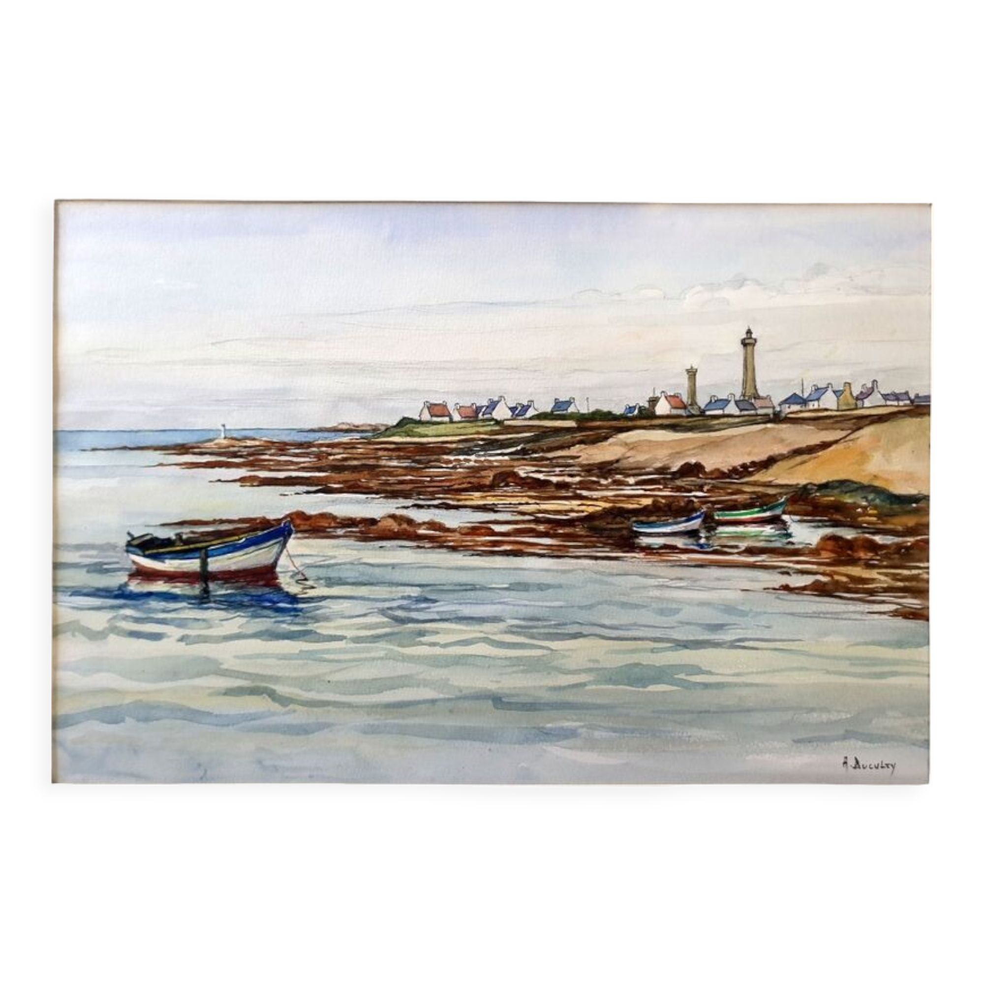 André Duculty (1912-1990) Watercolor on paper "Kérity, Penmarc'h, Finistère" Signed lower right