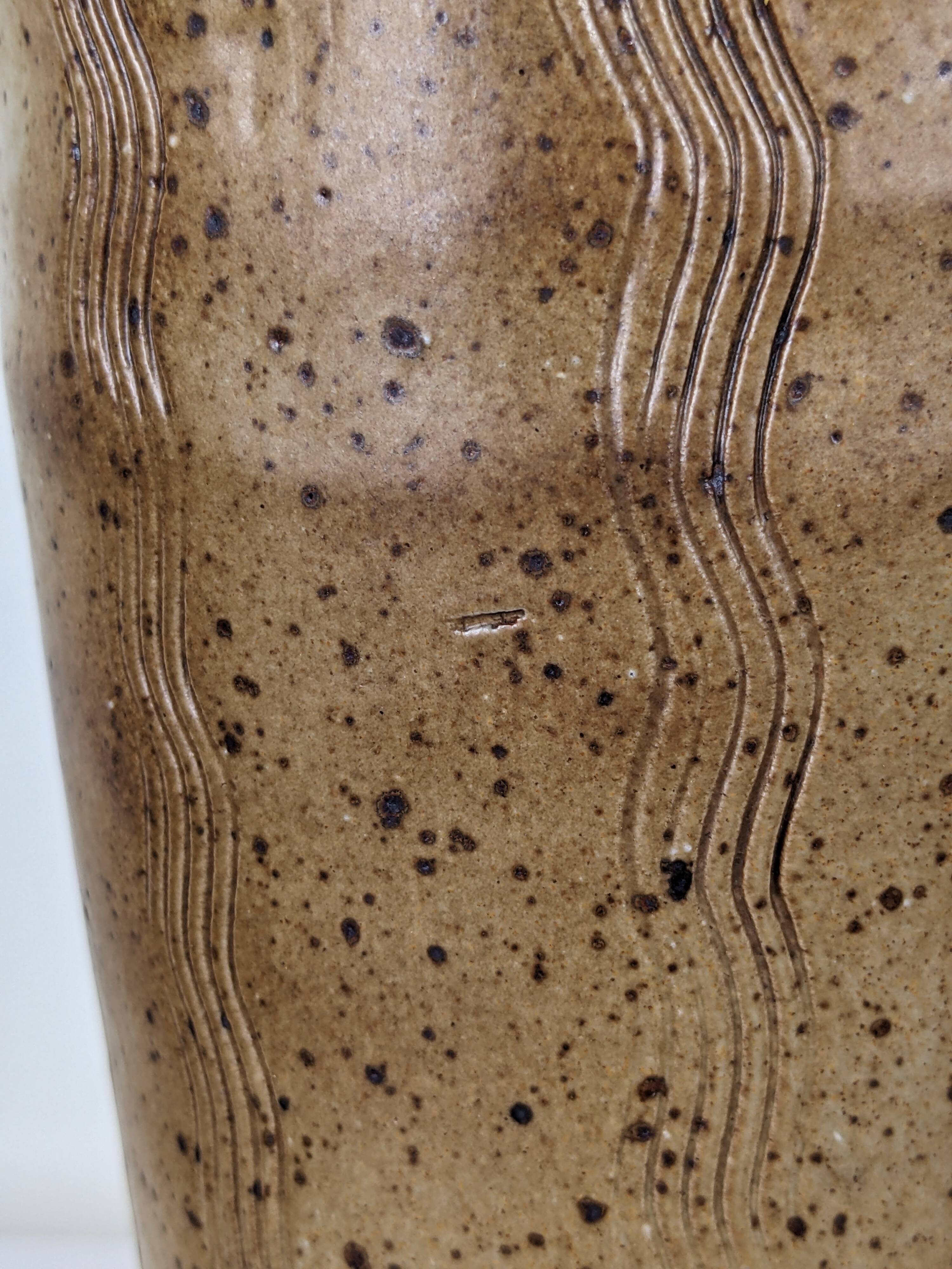 Pyrite stoneware vase with scarified wave decoration - 1970s