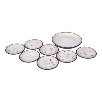 Vintage Mobach pastry set, fat lava ceramic serving plates.