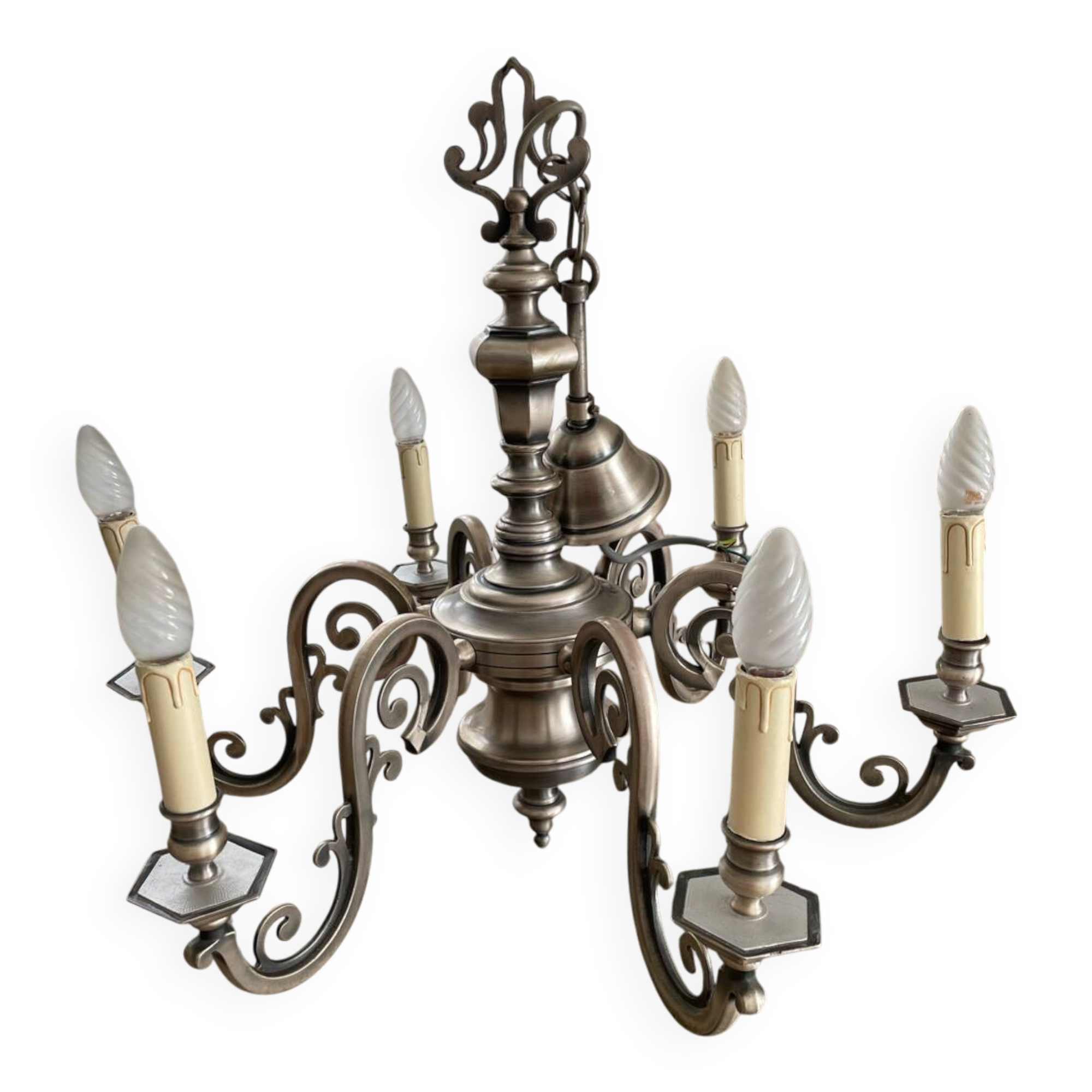 Lustre with 6 arms by Deknudt in patinated metal