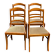 4 chairs in solid blond wood and brown beige embroidered tiled velvet suede