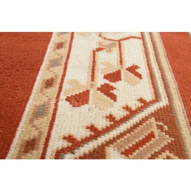 1970's Vintage Turkish Milas Handmade Wool Cotton Orange Area Rug 88x136