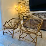 Pair of rattan basket armchairs