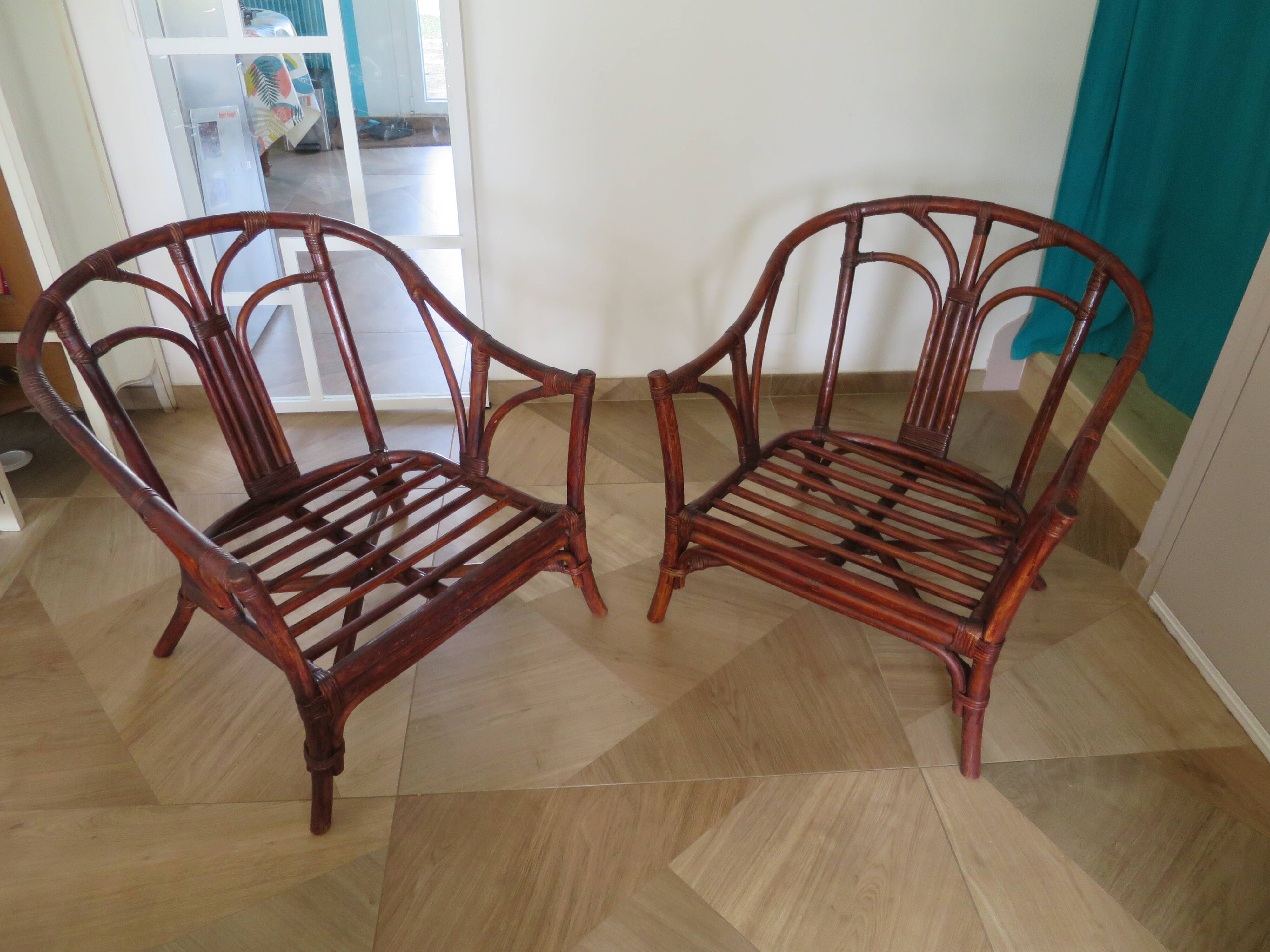 Set of 2 bamboo armchairs - curved wood - 1960s
