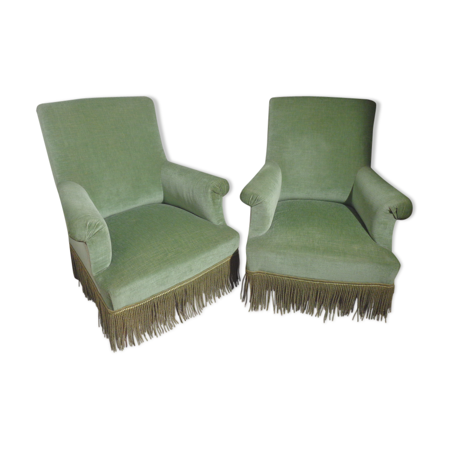 Pair of toad armchairs in green velvet