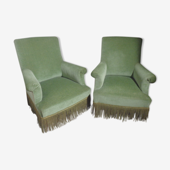 Pair of toad armchairs in green velvet