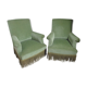 Pair of toad armchairs in green velvet