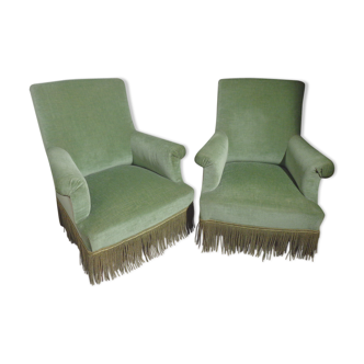 Paire de fauteuils crapaud en velours vert