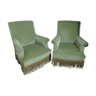 Pair of toad armchairs in green velvet