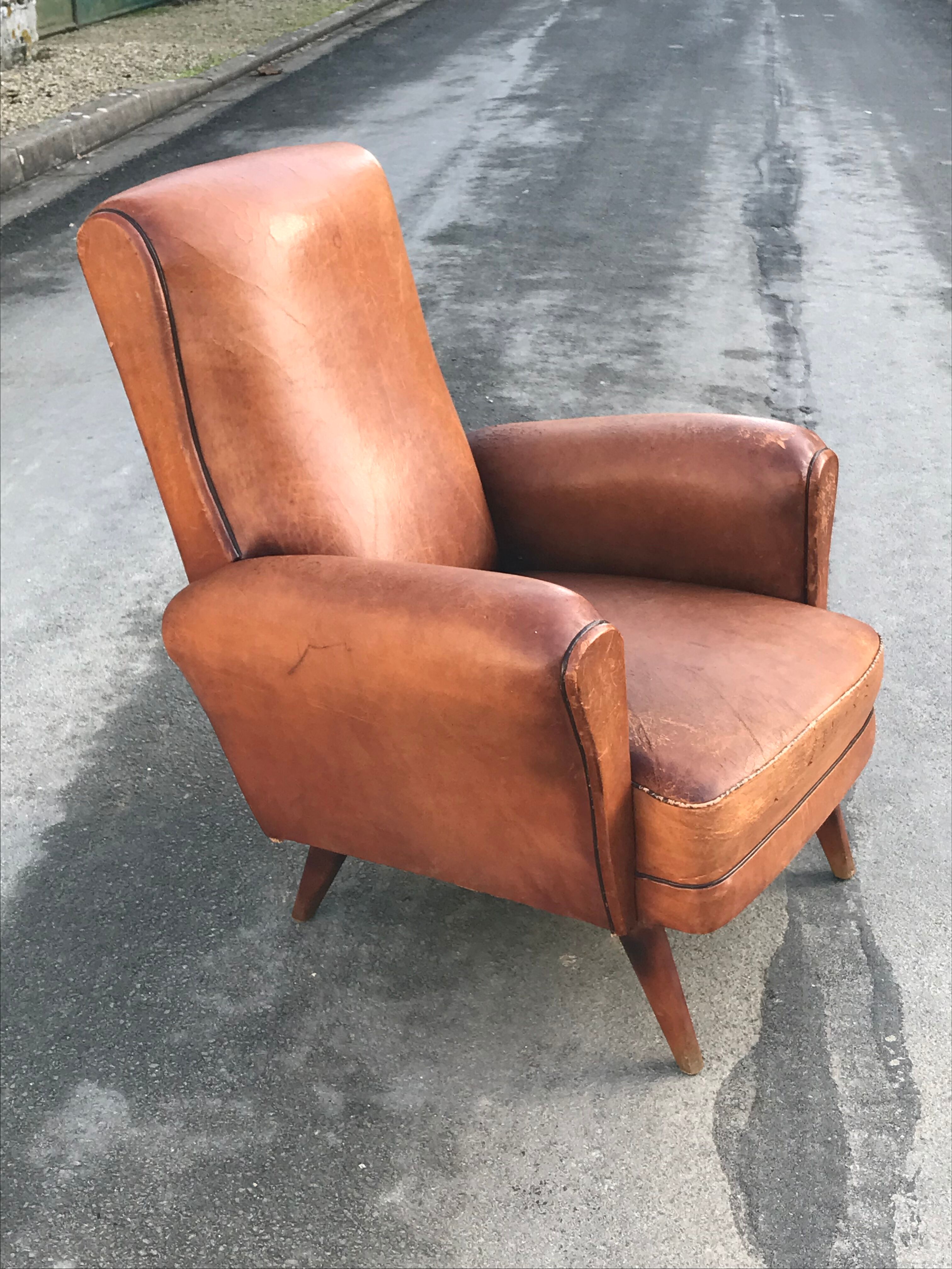 Armchair club feet compass vintage design Annees 50