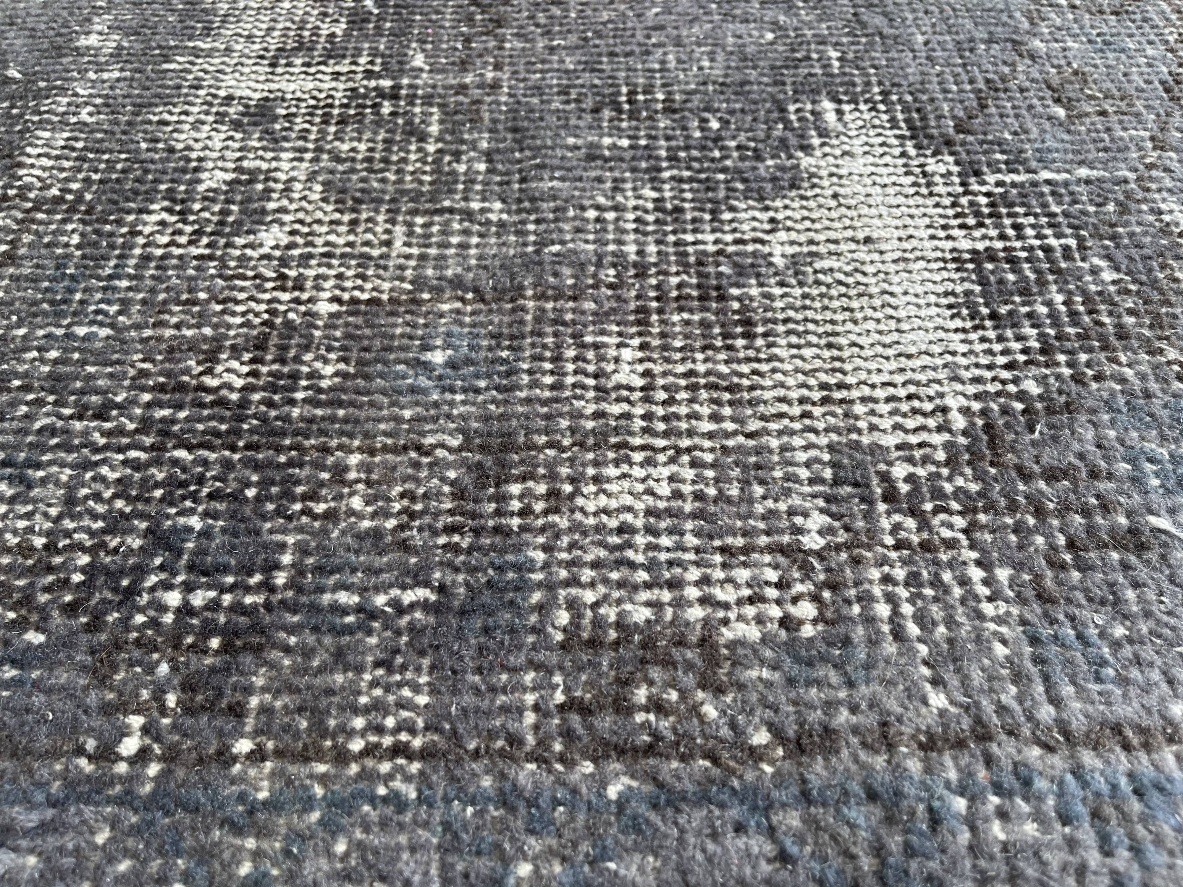 Distressed turkish rug 111x78 cm wool vintage rug, over-dyed gray