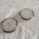 Pair of glass moulded flower vases and silver-plated metal – Art Deco style