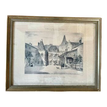 Old lithograph engraving House of Henry II and Diana of Poitiers
