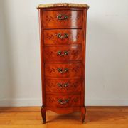 Curved chest of drawers in marquetry – marble top – Louis XV style