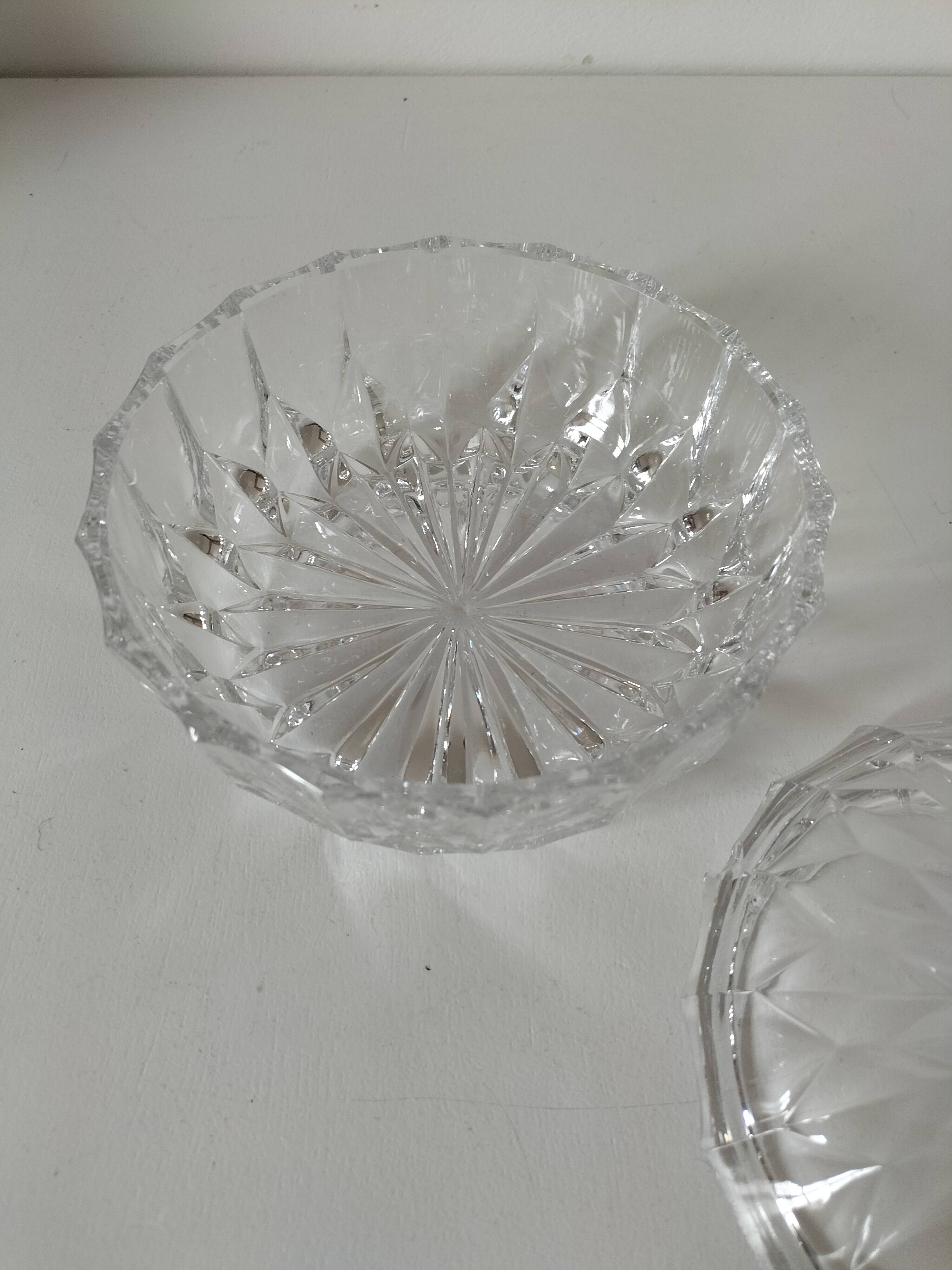 Large vintage pressed glass candy box – diamond pattern