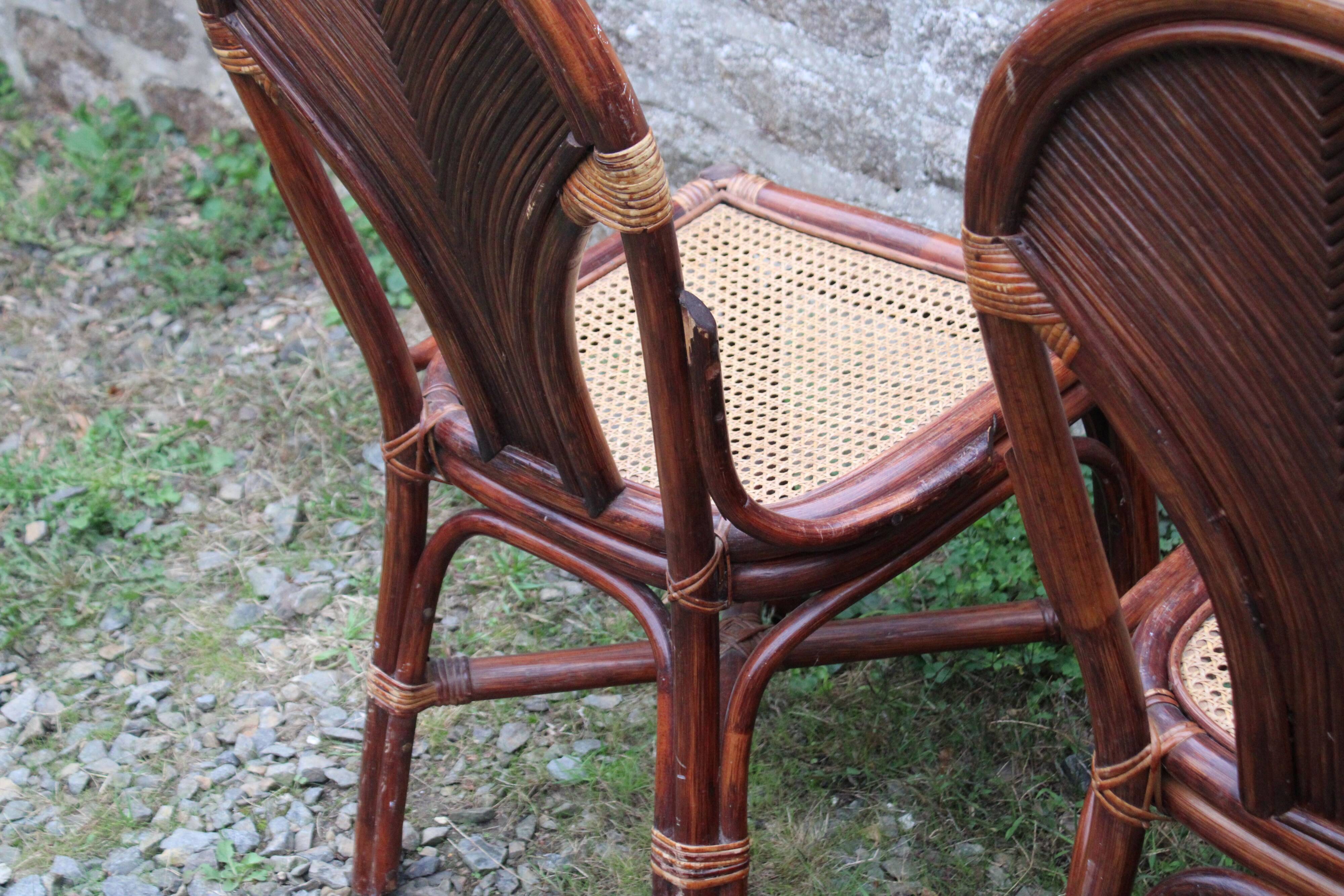 Lot de 2 chaises vintage en rotin avec assise cannage