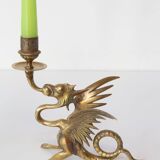 Pair of 19th century gilded brass “chimera” candlesticks