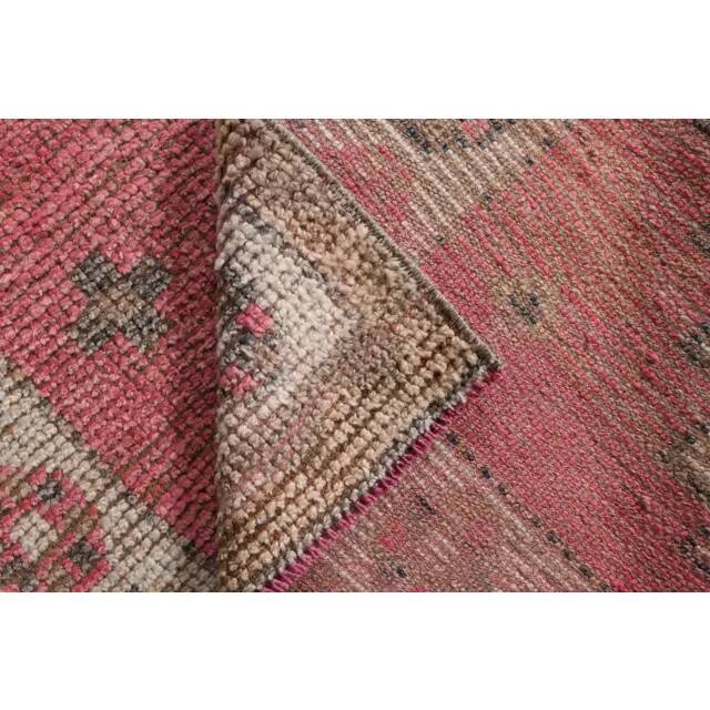 Vintage Turkish Hand-Knotted Wool Cotton Pink Runner Rug 92x364