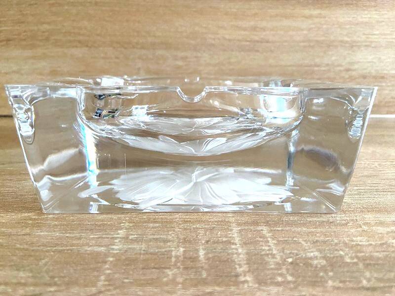 Large Solid Crystal Ashtray France JG Durand Modern Design Art Deco Loft