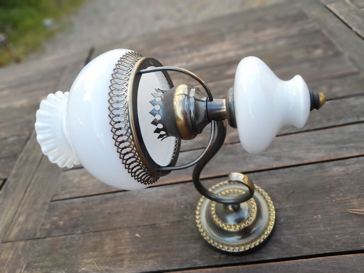 White opaline wall lamp metal, vintage 1960