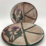 Two vintage plates daniel étienne, vallauris, "chardons" - 1970s