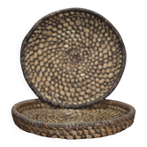 paire de plateaux osier ancien, bourgne paille et ronce, coupe tressé