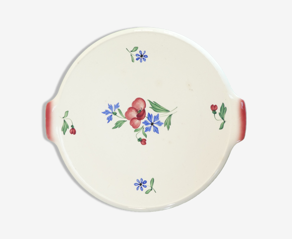 Plat a tarte en faïences Digoin Sarreguemines fleur peint a la main