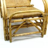 Fauteuil en rotin avec pouf escamotable, 1970